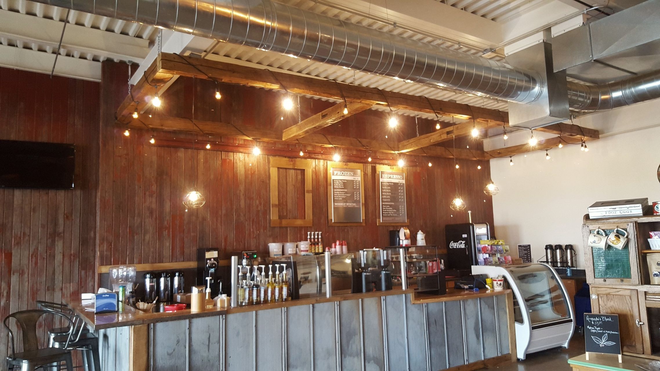 Counter and espresso station lighting installed by McClone Electric at a Warsaw, Indiana cafe