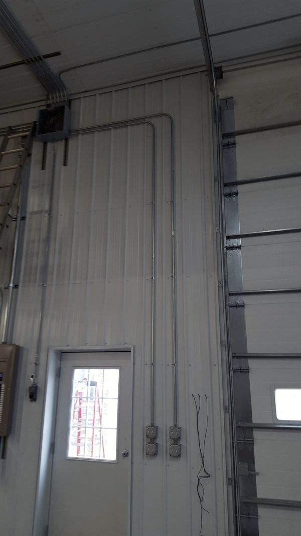Conduit runs and receptacles installed by McClone Electric in a Silver Lake, Indiana shop