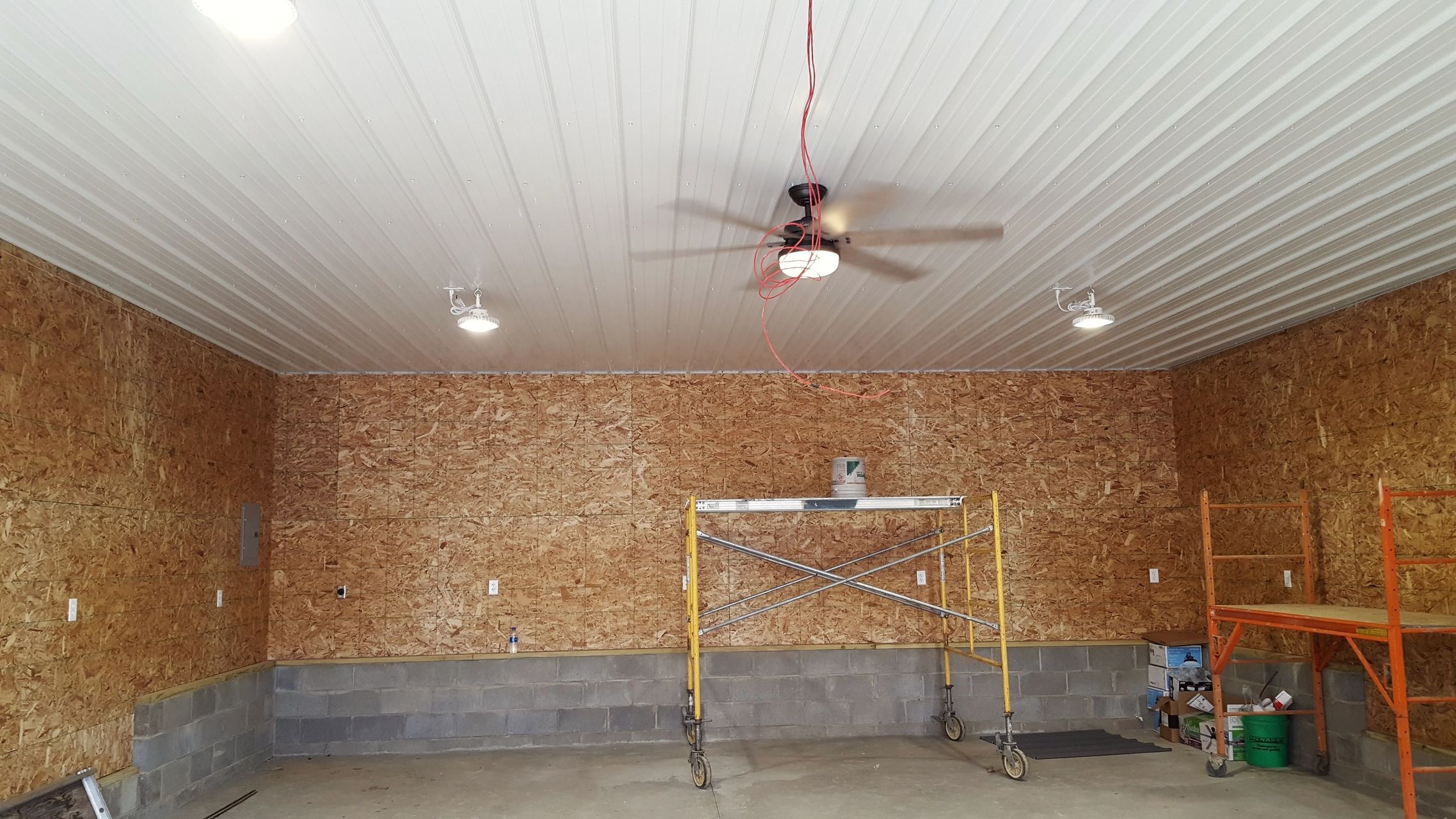 LED high bay lighting installed by McClone Electric in a shop building