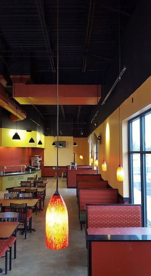 Pendant and track lighting installed by McClone Electric at Moe’s Southwest Grill in Warsaw, Indiana