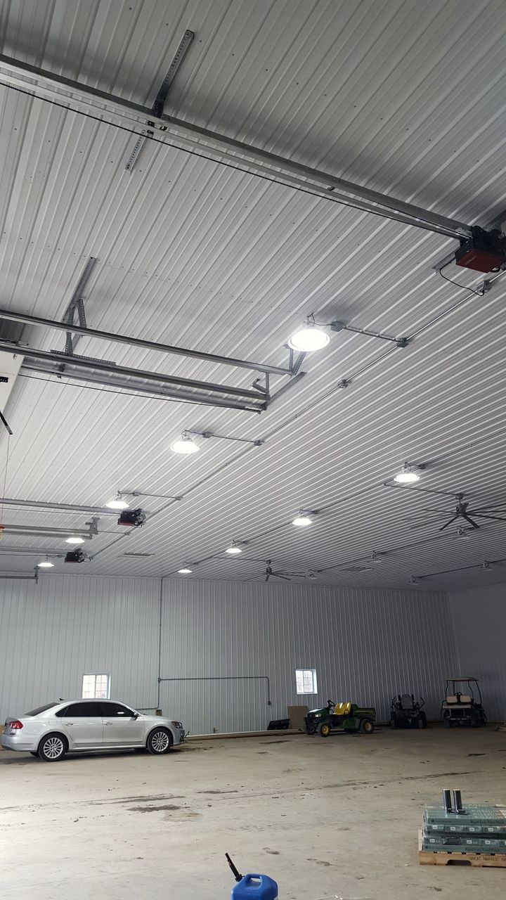 LED high bay lighting installed by McClone Electric in a service shop in Silver Lake, Indiana